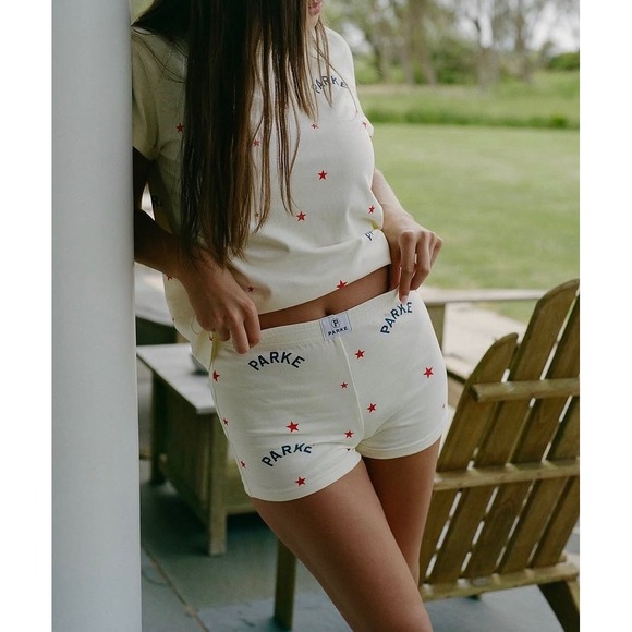 Parke Other - NEW Parke Womens Cream Star Logo Pajama Lounge Shorts Small Cotton Rib Knit